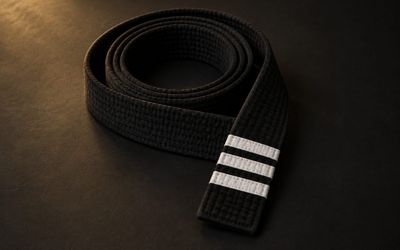 Ceinture noire de John Lenno avec 3 barres blanches